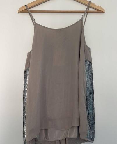 Joie  Gray Silk Tank Silvana Sequin Coated Opal