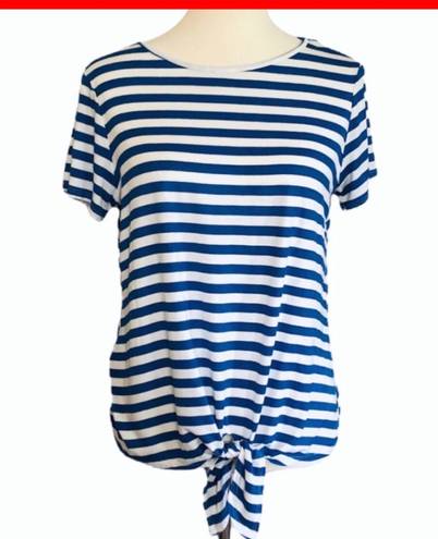 Riah Fashion Los Angeles Blue and White Striped Top •Size Medium