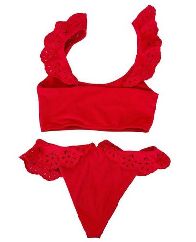 Beach Riot  Sport Red Ruffle Eyelet Bikini Bathing Suit Sz M