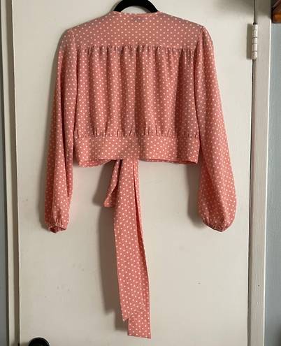 Shopbop Resurrection pink polka dot tie front wrap billowy sleeves plunge blouse