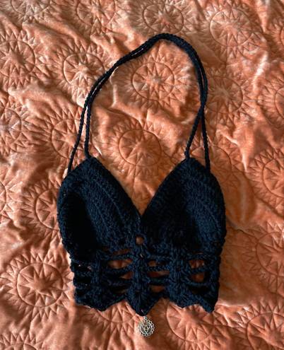 Crochet Knit Top Black Size M