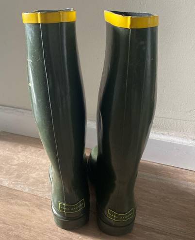 Marc Jacobs designer green and yellow trim tall rain boots 38 7