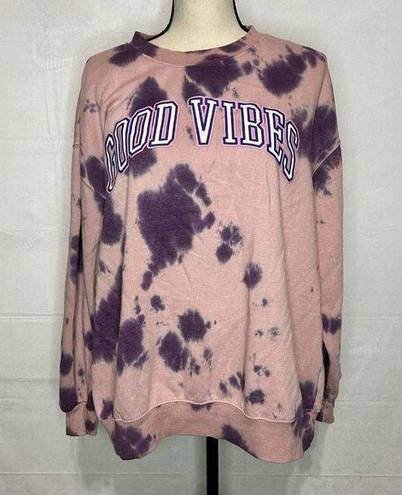 Mighty fine  Good Vibes Pink Purple Tie Dye Crew neck Sweatshirt Sz L