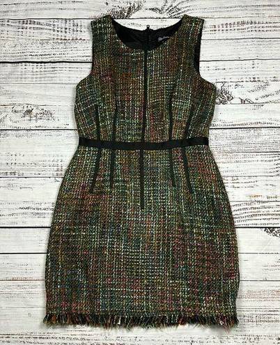 Oleg Cassini  multicolor tweed sleeveless shift dress fringe size 10