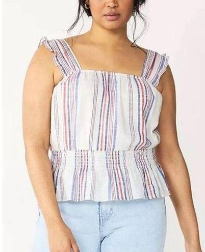 Draper James sleeveless smocked peplum waist striped cotton top size large