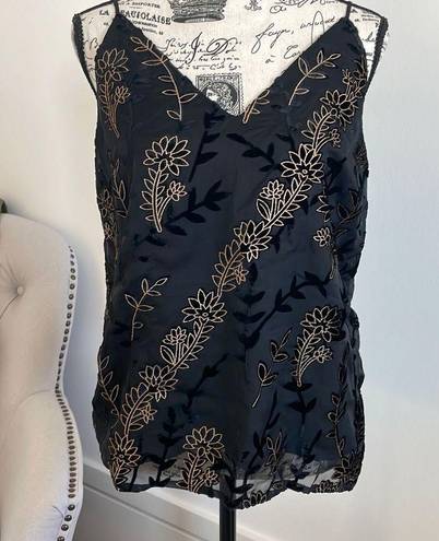 Lost + Wander Anthropologie  Gold Black velvet embroidery top Shirt Womens S