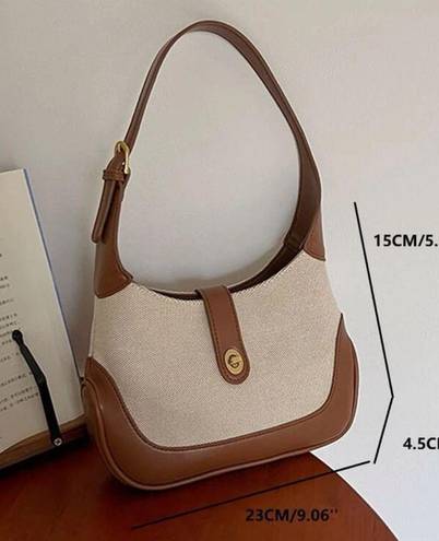 Beige & brown canvas summer mini shoulder bag