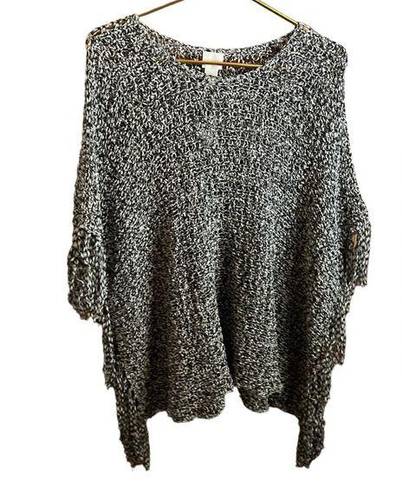 Chico's NWT Chico’s Fallon Fringe Open Weave Poncho Cotton Blend Shark Bite Hem