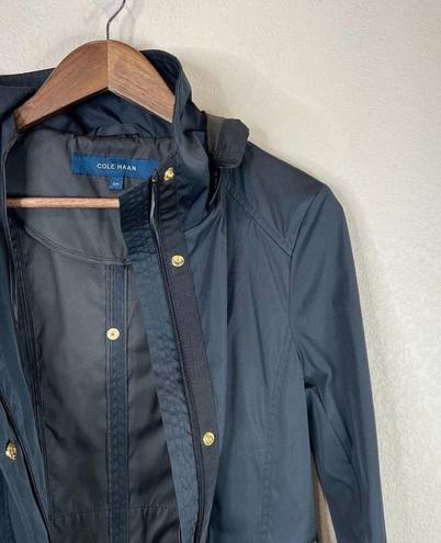 Cole Haan  Women's Back Bow Packable Hooded Rain Jacket Navy Blue Size SP