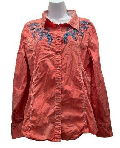 GRACE IN LA  Womens Shirt Sz M Western Rodeo Snap Front Embroidered Pink Cotton