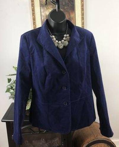 Talbots  Women’s 8 Blue Velvet Single Breasted Blazer Long Sleeve Lapel Collar