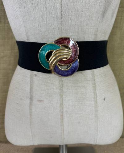 Vintage Women’s 1980’s Wide Stretch Belt With Enameled Buckle S