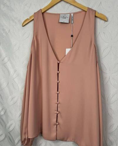 L'Academie  Cold Shoulder Long Sleeve V Neck Blush Top Size M NWT $139