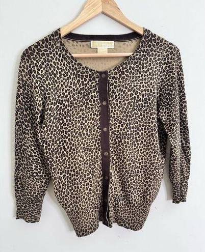 Michael Kors  leopard print silk blend 3/4 sleeve cardigan sz SP