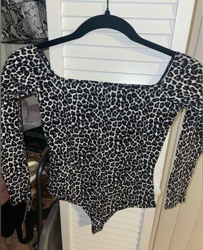 American Apparel  Cotton Spandex Cheetah Off Shoulder Bodysuit