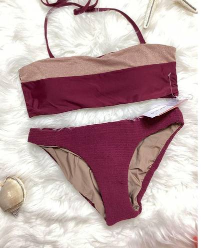 PilyQ New.  plum and rose metallic bandeau top. M-top/S-bottoms