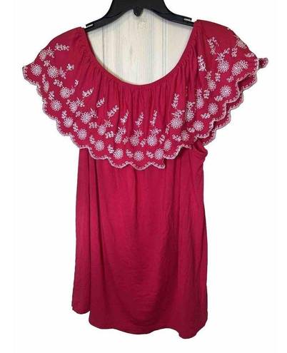 Adrianna Papell  Women Embroided Off Shoulder Top Large Fuchsia Pink Blouse