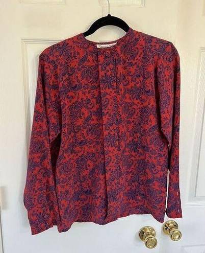 Oscar de la Renta  Expressions Vintage Red Button Down Blouse Top Size M