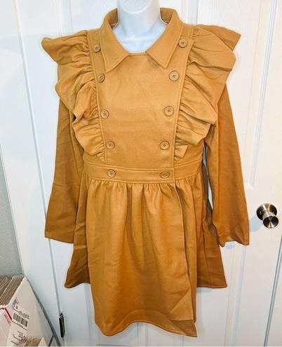 Aura  Exaggerated Ruffle Double Breasted Coat Camel L NWT