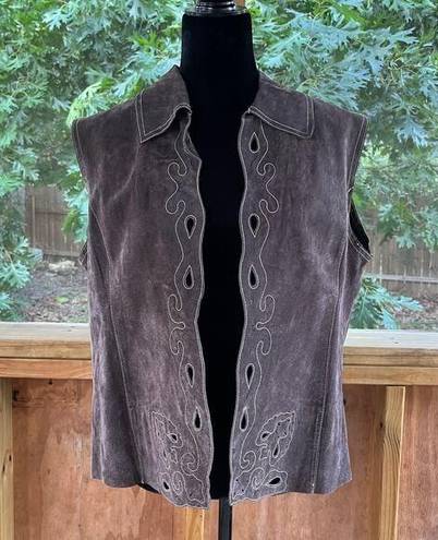 Coldwater Creek  Women's Vintage 100% Leather Suede Vest Brown Size XL