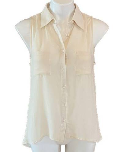 Sans Souci  High Low Button Down Collared Tank Top Studded Cream White Small