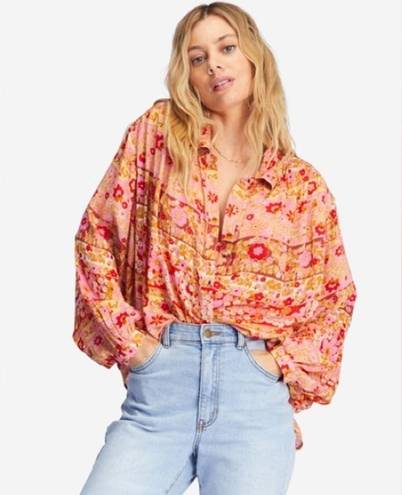 Billabong  Floral Multicolor Day After Day Oversized Button-Down Shirt Size S