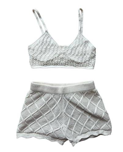 ZARA NWT! Cream Chenille Crochet  Bralette & Shorts Set