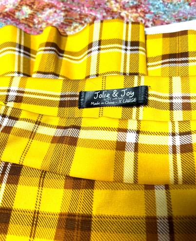 Jolie And Joy Yellow Stretchy Tartan Pleated Mini Skirt 