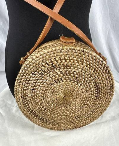 Collection 18 Hand Crafted Round Rattan Bali Bag Purse Crossbody Floral Lining