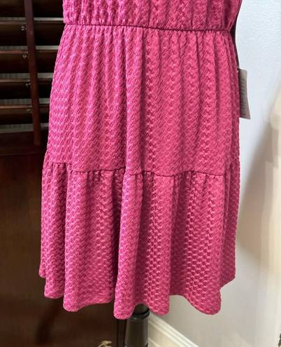 London Times  Womens Tiered A Line Dress Pink Stretch V Neck Cap Sleeve M New