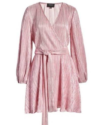 Bardot 💕 Bellissa Long Sleeve Faux Wrap Dress Sorbet Pink Metallic Shine XL NWT