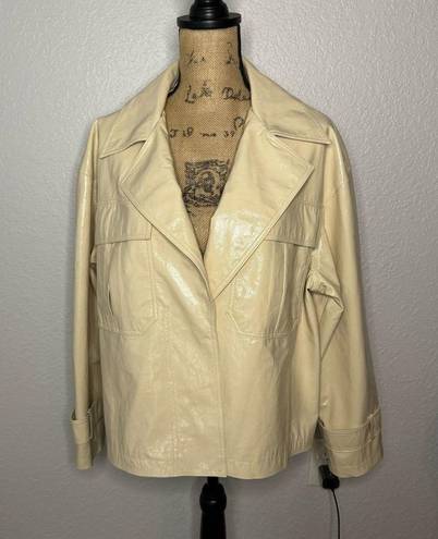 Franke Shop Size S Cream Faux Leather PVC Jacket Boxy Oversized Button Front