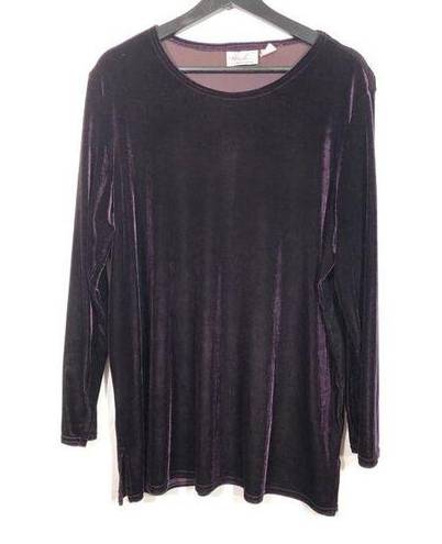 Kathie Lee Collection  Plum Purple Velvet Top Pullover Blouse XL Retro Vintage