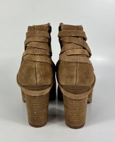 Franco Fortini Carly Brown Suede Braid Lace Back Wooden Booties