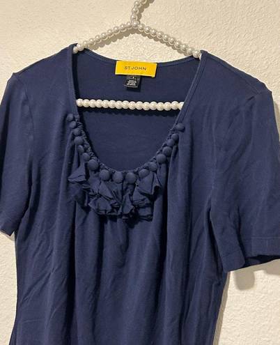 St. John  Women's Size Small Shirt Blue Short Sleeve Blouse Designer Stretch Top