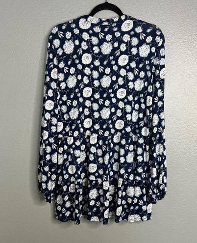 Wonderly NWOT  Floral V-Neck Long Sleeve Tiered Tunic Top Blouse Jersey Knit XL