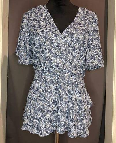 Bobeau woman’s floral short sleeve blouse with waist tie size XL NWT