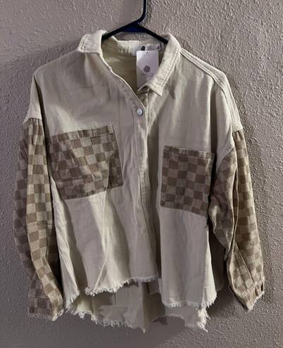 Checkered Shacket Tan Size L