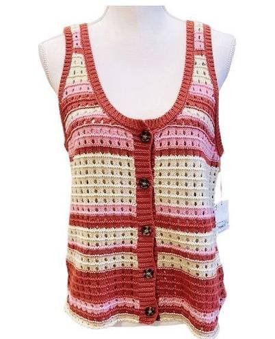 a.n.a  Red and Beige Crochet Sweater Vest Cardigan Large NWT NEW!