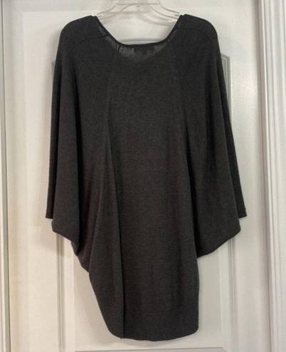 Joan Vass  Sweater Gray Oversized Draping Poncho Batwing High Low Size Small