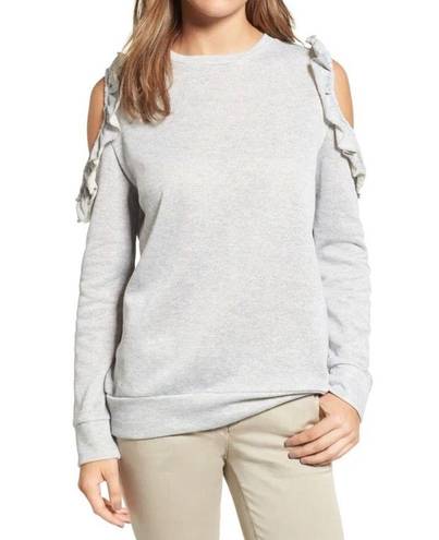 Caslon  Ruffle Trim Cold Shoulder Sweatshirt - Gray - Small