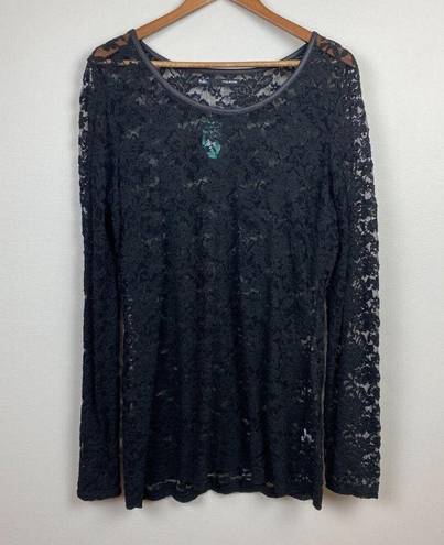 Maurice's  Blouse Top Womens XXL Black‎ Floral Lace Sheer Long Sleeve Slim Fitted
