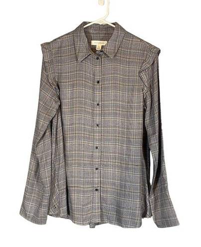 Treasure & Bond  Gray Plaid Long Sleeve Button Down Shirt Women Sz XS