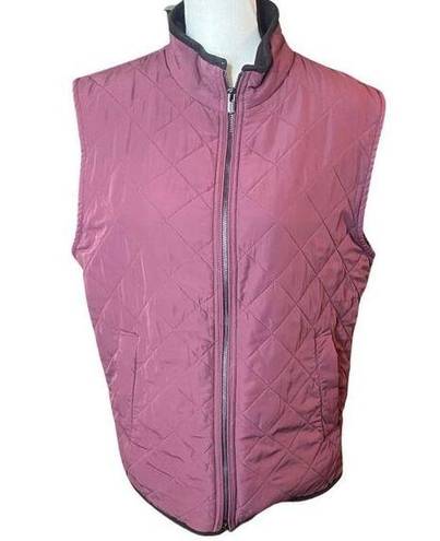 Magaschoni  Diamond Quilted Utility Maroon Full Zip Vest Sz M