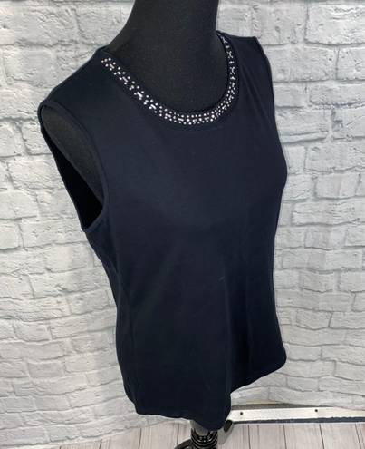 Karen Scott 100% cotton Scoopneck sleeveless top w/beading black sz L