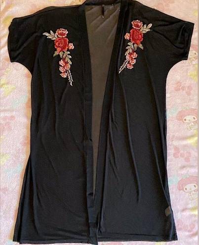 Windsor Black Rose Embroidered Sheer Back Kimono