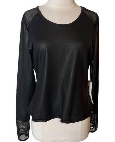 Gottex NWT  faux leather mesh long sleeve top black sz L