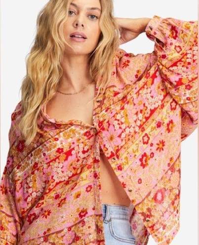 Billabong  Floral Multicolor Day After Day Oversized Button-Down Shirt Size S