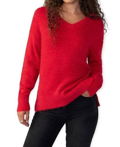 Sanctuary Women’s Fuzzy V Neck Long Sleeve Sweater in Red Size XS