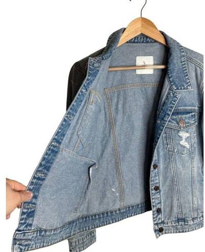 Sam Edelman Jean Jacket Distressed Denim Pockets Size Large EUC